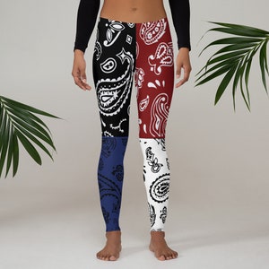 Leggings für Frauen - Bedruckt - Designer - Paisley - Schwarz - Rot - Blau - Weiß Yoga Hose - Fitnessstudio - Workout - Athletisch - Laufen - Sport