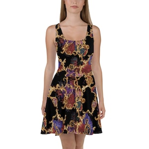 Skater Dress Black Gold Wedding Guest Mother of The Bride Designer Summer Cocktail Formal Plus Size Party Evening Boho Birthday