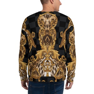 Sweatshirt - Black - Gold - Unisex Women Men Sweater - Graphic Printed - Designer - Leopard Animal Print - Streetwear Style - Cotton