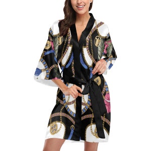 Kimono Robe - Black - White - Floral - Designer - Luxury - Unisex - Women’s - Mens - Japanese style