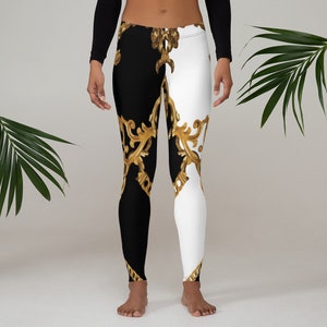 Leggings für Frauen, schwarz weiß Gold Workout Gym Designer Yoga Hosen, sportliche Damen Laufen Squat Proof gedruckte Leggings