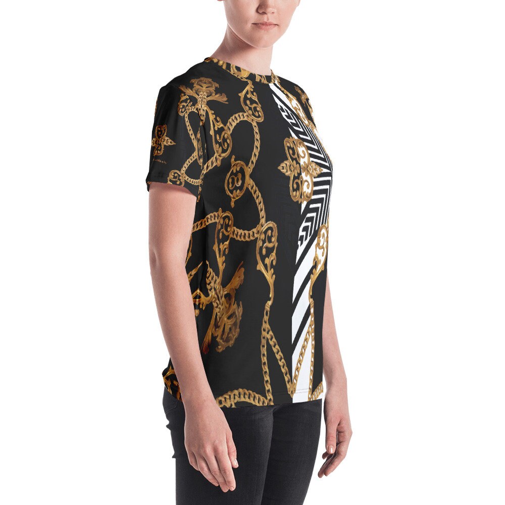 T-shirt - Black - White - Gold - Designer - Striped