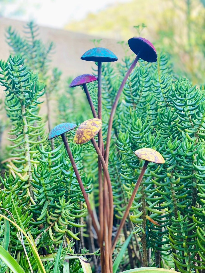 Set of 6 Rusted Mushroom Stakes Garden Art Garden Decor. Etsy