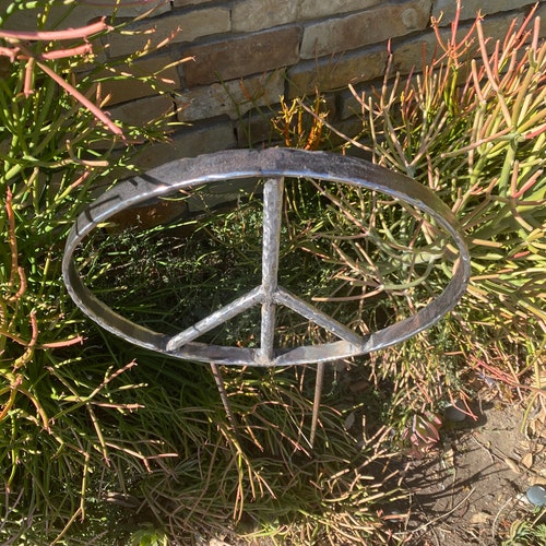 Peace sign stake. Hand made hammered steel, welded shops solid, Garden decor, yard art