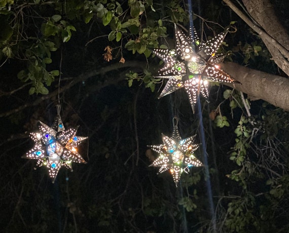 Set Of 3 Metal Star Pendant Lights With Colorful Marbles As Set Of 3 Metal Star Pendant Lights, Metal Star Hanging Lamps