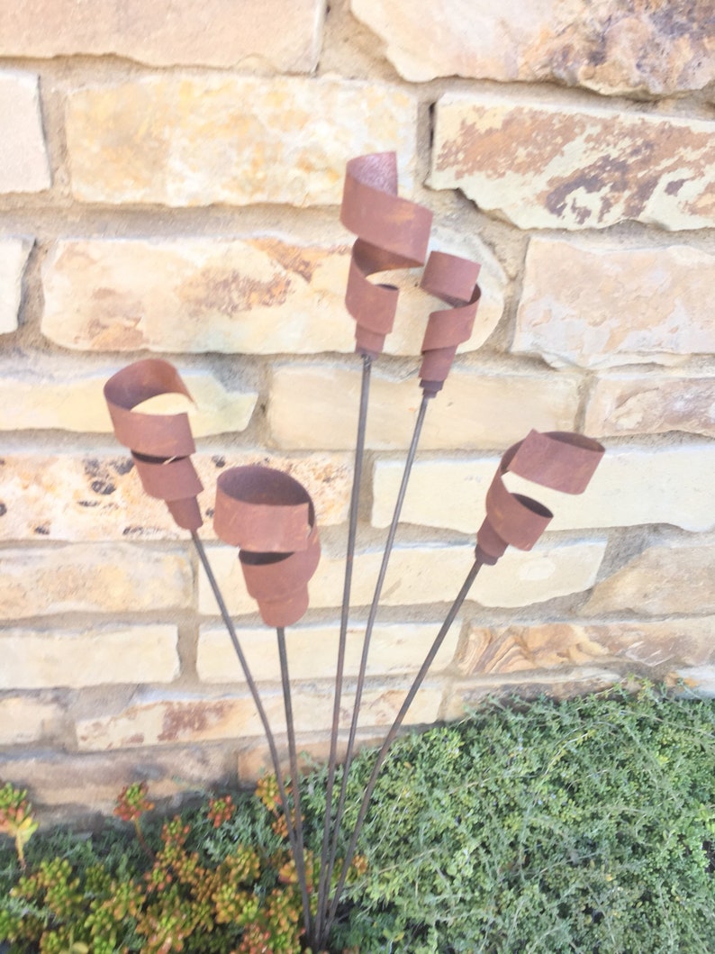 Metal stakes rusty finish stakes metal garden art Etsy