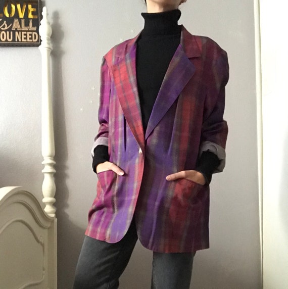 Purple plaid tartan blazer jacket