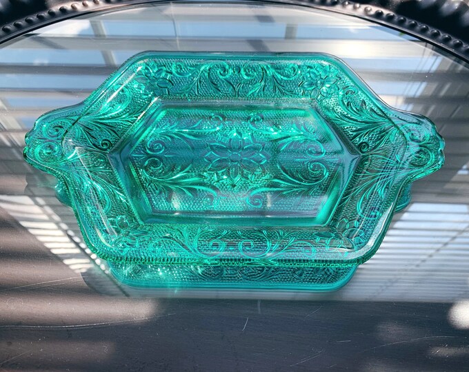 Tiara Sandwich Glass Spruce Green Daisy Pattern Tiara Etsy