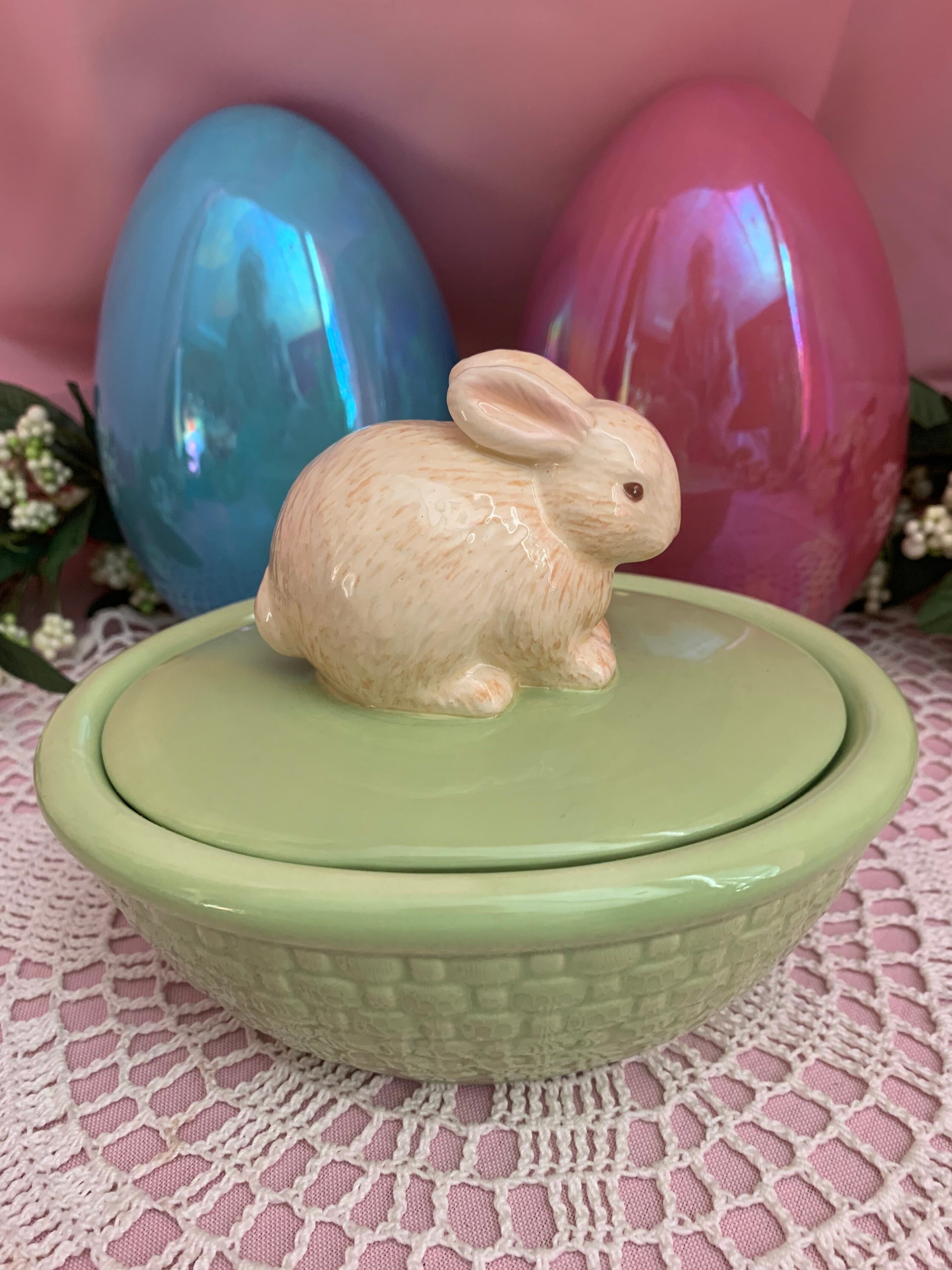 Porte-bonbons lapin couvert vert en céramique Hallmark Printemps Pâques -   France