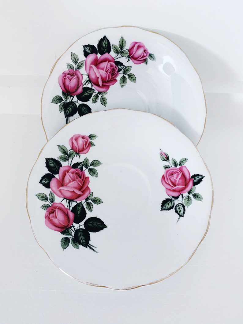 Vintage Windsor Bone China Rose Pattern Dessert Plates Fine Etsy