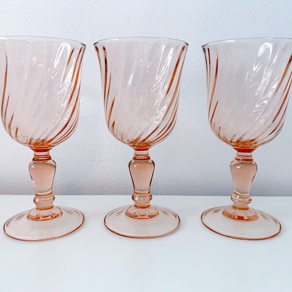 Vintage Rosaline Pink Swirl Glassware, Pink Swirl Wine Glasses, Pink Glassware, Vintage Pink Swirl Glass, Made in France Glassware