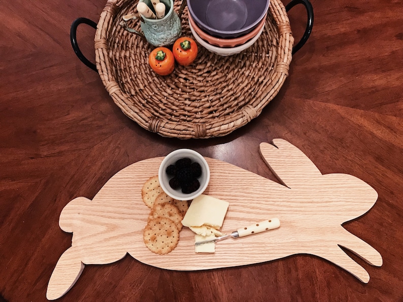 Bunny Decor Kitchen Accessories VintageModern Kitchen Open Shelving Styling Handmade Wooden Bunny Shaped Cutting Board Sideboard Decor