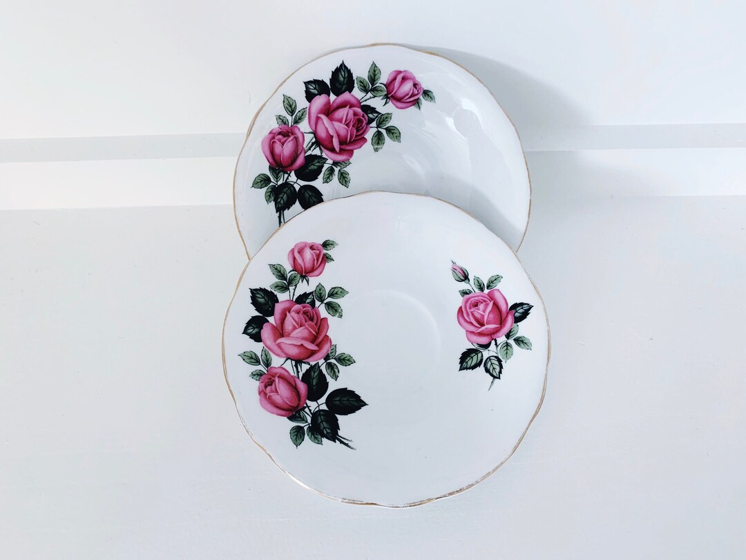 Vintage Windsor Bone China Rose Pattern Dessert Plates, Fine China Rose