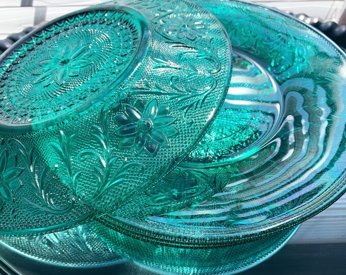 Tiara Sandwich Glass Spruce Green Daisy Pattern Tiara Etsy