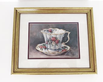 Vintage Teacup Art Print by Barbara Mock, Barbara Mock, Teacup Artwork, Shabby Chic, Vintage Teacup and Saucer Art, Cottage Decor