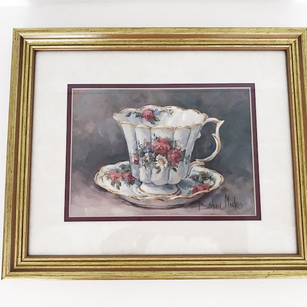 Vintage Teacup Art Print by Barbara Mock, Barbara Mock, Teacup Artwork, Shabby Chic, Vintage Teacup and Saucer Art, Cottage Decor