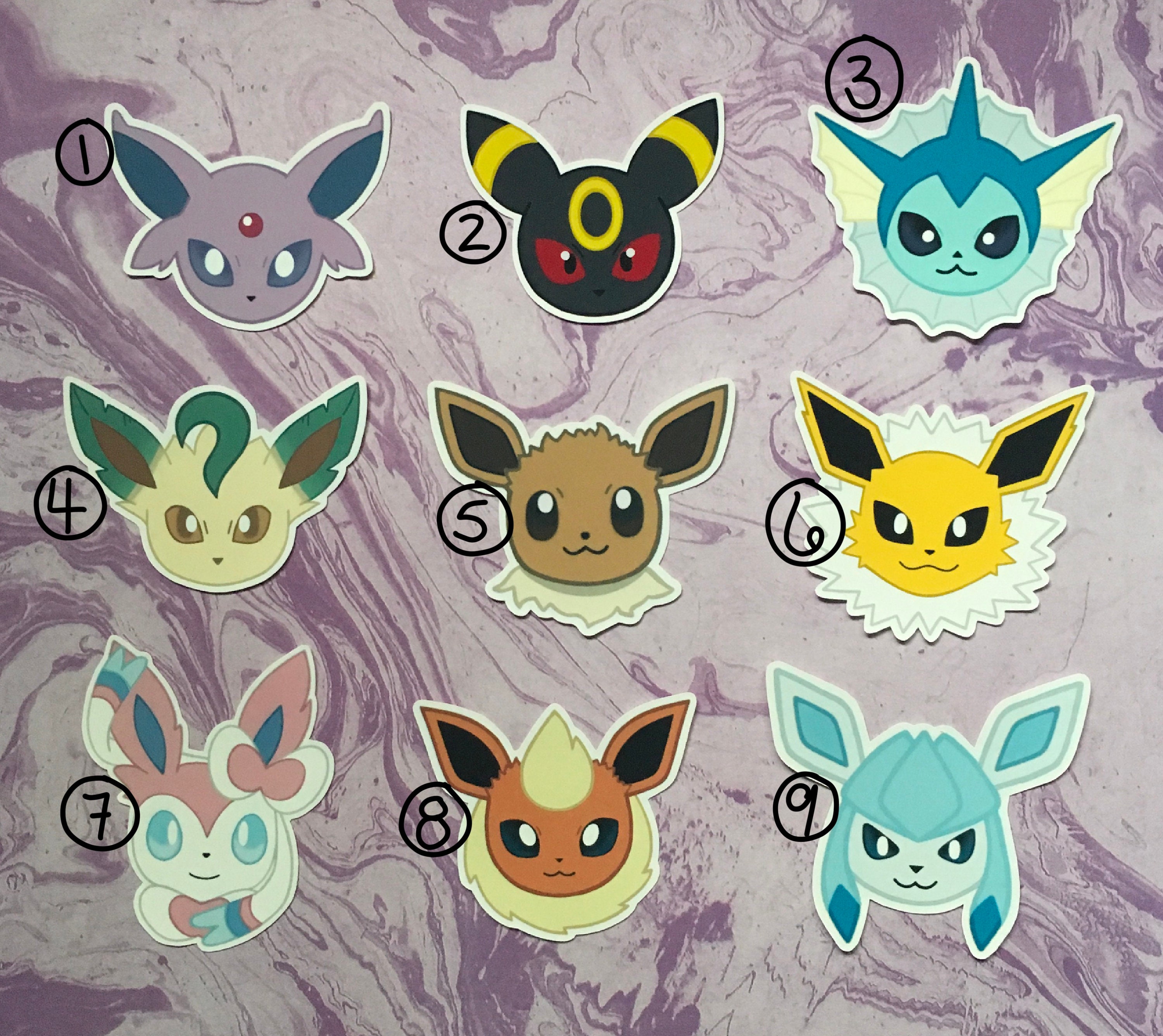 Set of 8 Nintendo Pokemon Cute eevee evolutions in hoods stickers