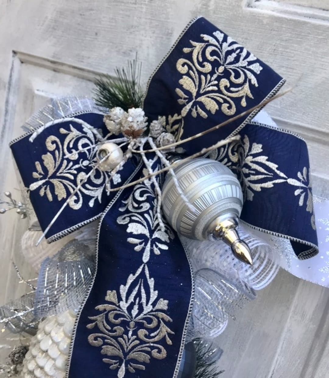 Christmas Wreath Swag Blue and White Christmas Swag Wreath Holiday Wreath  Christmas Decor Winter Wreath Swag 