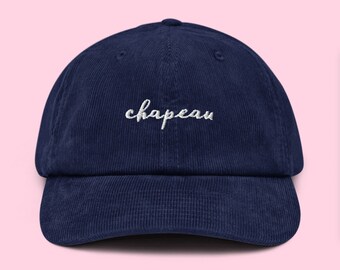 Corduroy baseballpet met borduursel “chapeau” (diverse kleuren)