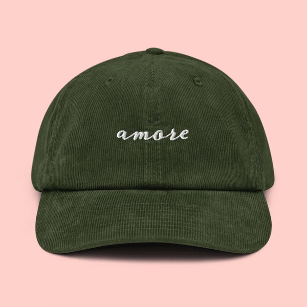 Cord-Basecap mit Stickerei "amore" (verschiedene Farben)