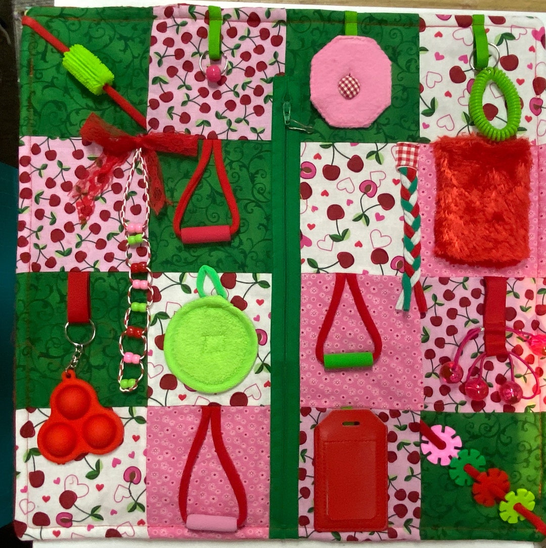 CHERRIES JUBILEE Fidget Blanket, Fidget Quilt, Sensory Blanket