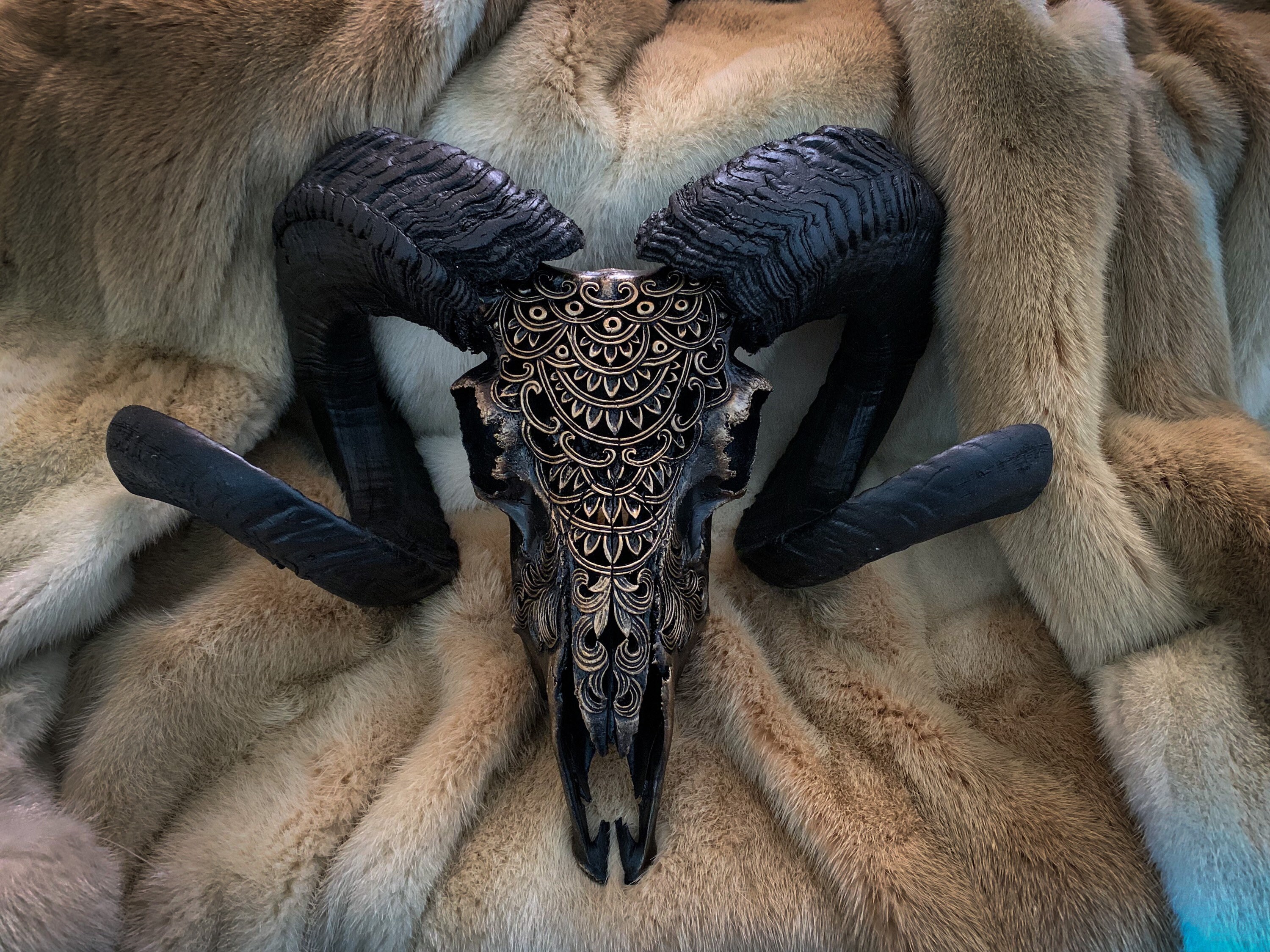 Real ram skull with hand carvings wall mask massive | Etsy