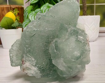 Large UV Reactive Green QR Code & Purple Fluorite Specimen - 005 - Has Caves, Seafoam Green in Color, Natural Fluorite, Statement Piece