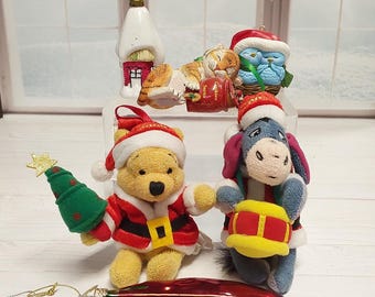 Vintage Christmas Ornaments - 2002 Winnie The Pooh and Eeyore, Avon Blue Birds, Danbury Mint Tiger Cub, Glass SCF Chili Pepper, Milk Glass