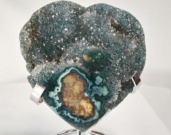 Blue Sage Druzy Heart: Carved Crystal with Stand