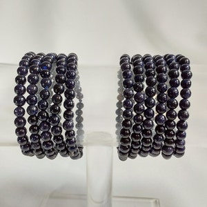 Sparkly Blue Sandstone Bracelet: Elastic Beaded Jewelry (6-1/4&quot;)