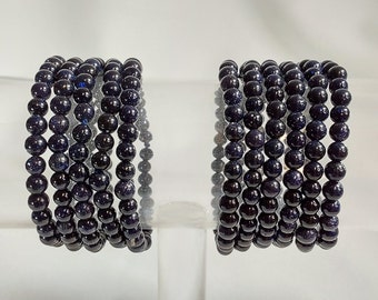 Sparkly Blue Sandstone Bracelet: Elastic Beaded Jewelry (6-1/4")