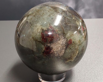 Large Labradorite Sphere with Red Garnet - 1124 -  Labradorite Crystals, Crystal Sphere, Labradorite, Large Labradorite, Rare with Garnet