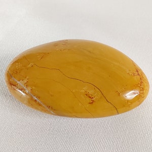 Mustard Yellow Ocean Jasper Palm Stone - 078 - Calming Crystal (2&quot; x 1-1/4&quot;)