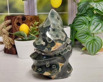 Large Ocean Jasper Flame - 017 -  Calming Crystal Decor, 2.10 lbs, Beautiful Blooms, Over 2 Pounds, Gift Idea, Statement Piece, Old Stock