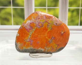 Magma Chalcedony Palm Stone - 1032 - Bright 70's Orange, Palm Stone, Beautiful Bright Color, Orange, Pink Yellow, Vibrant Stone
