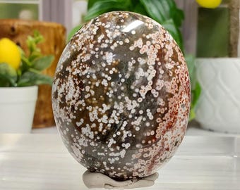 Veinless Ocean Jasper Palm Stone - 144 -Calming Stone, Polished, Gorgeous Red, Green, and White, Very Sparkly Caves, Beautiful Patterns