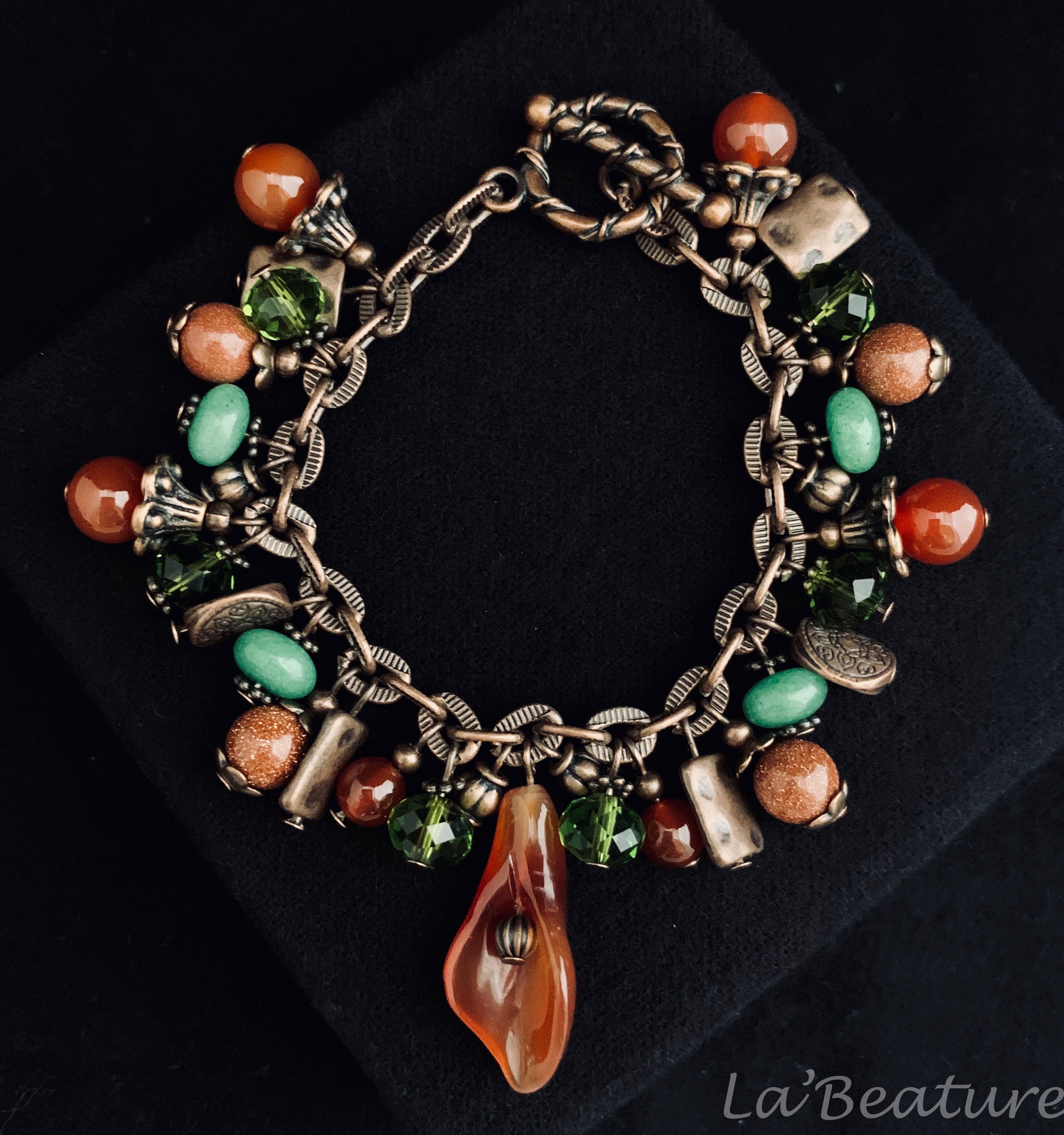 Gemstone Charm Bracelet Chain Charm Bracelet Cluster Charm Etsy