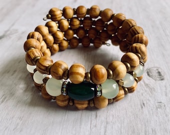 Gemstone Wrap Bracelet - Memory Wire Bangle - Memory Wire Agate Bracelet - Wrap Around Boho Bracelet - Memory Wire Wrap Bracelet
