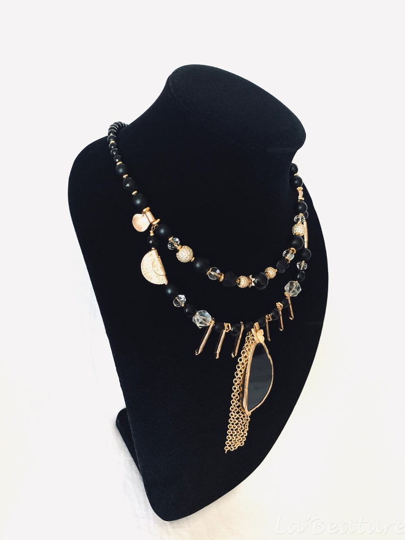 Gemstone Necklace Statement Necklace Black Onyx Necklace Etsy
