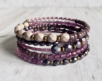 Memory Wire Bangle - Memory Wire Cuff Bracelet - Wrap Around Boho Bracelet - Memory Wire Wrap Bracelet - Multilayered Beaded Bracelet