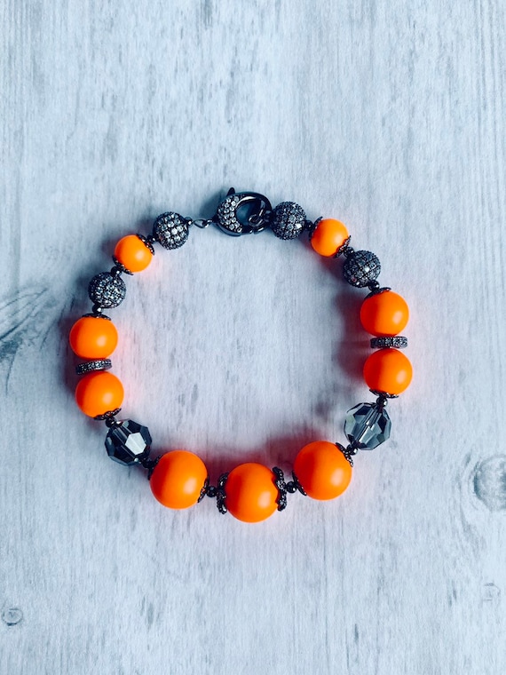 Vibrant Orange Beaded Bracelet Orange Beaded Bracelet - Etsy main image 2