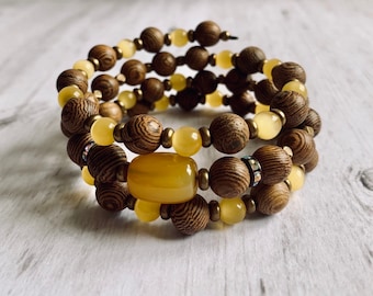 Memory Wire Bangle - Memory Wire Cuff Bracelet - Wrap Around Boho Bracelet - Memory Wire Wrap Bracelet - Multilayered Beaded Bracelet