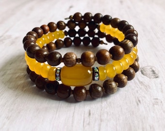 Memory Wire Bangle - Memory Wire Cuff Bracelet - Wrap Around Boho Bracelet - Memory Wire Wrap Bracelet - Multilayered Beaded Bracelet