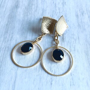 Gold statement earrings, Gold geometric earrings, Black and gold earrings, Geometric dangle earrings, Stud Drop gold earrings, Gift for her