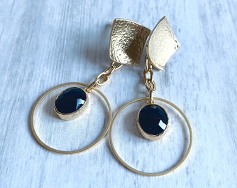 Gold statement earrings, Gold geometric earrings, Black and gold earrings, Geometric dangle earrings, Stud Drop gold earrings, Gift for her