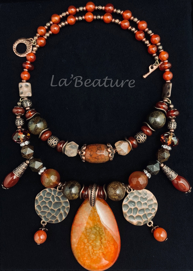 Orange agate necklace Gemstone necklace Pendant Necklace,Gift for her Chocker necklace Vibrant summer necklace Boho statement necklace