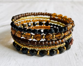Memory Wire Bangle - Memory Wire Cuff Bracelet - Wrap Around Boho Bracelet - Memory Wire Wrap Bracelet - Multilayered Beaded Bracelet