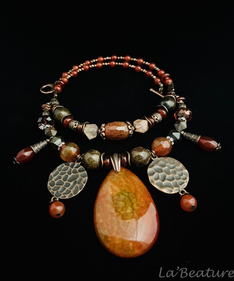 Orange agate necklace Gemstone necklace Pendant Necklace,Gift for her Chocker necklace Vibrant summer necklace Boho statement necklace