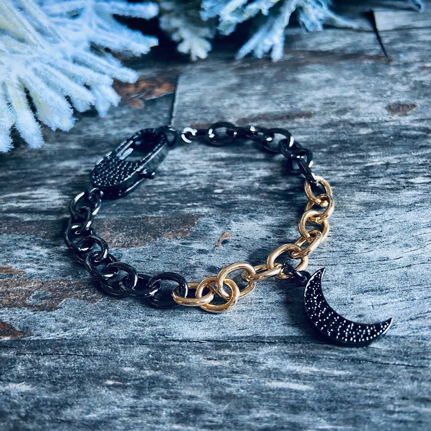 Black and Gold Chain Link Bracelet Gold Wrap Bracelet Mixed Etsy