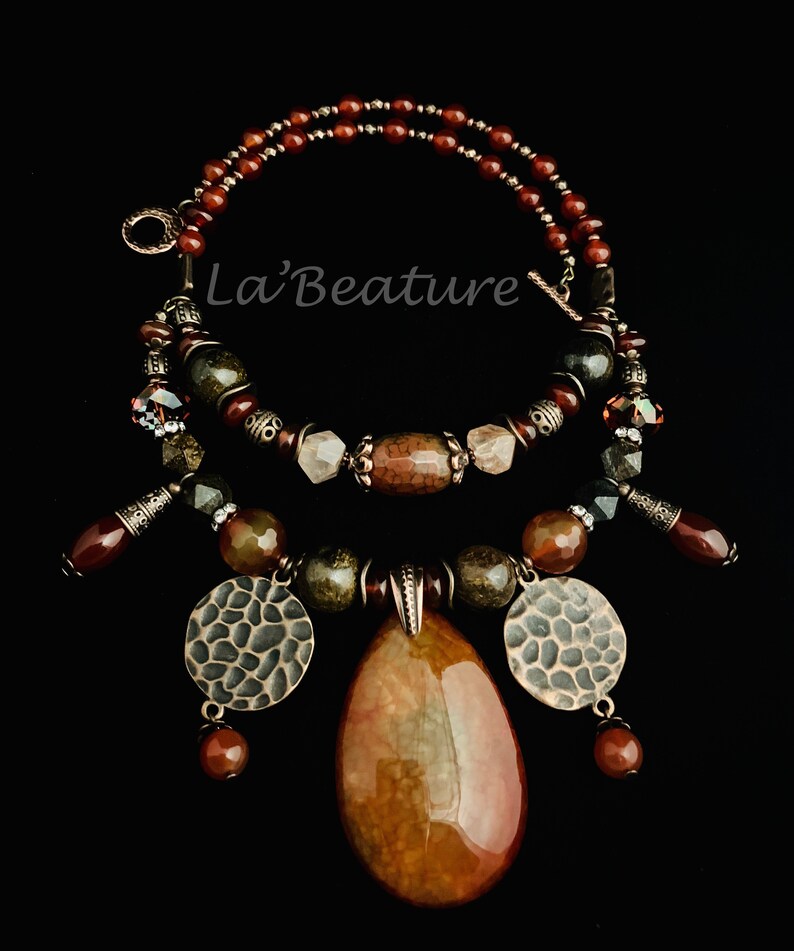 Orange agate necklace Gemstone necklace Pendant Necklace,Gift for her Chocker necklace Vibrant summer necklace Boho statement necklace
